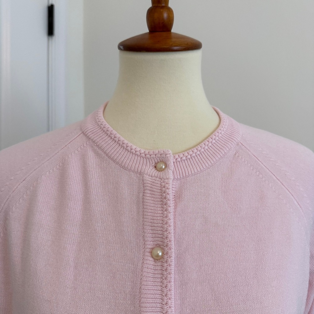 Pink Cardigan Sweater Pearl Button Womens Large Grandmacore Coquette Soft Girl - Picture 3 of 11